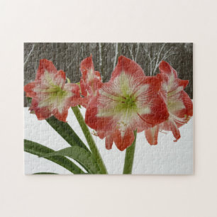 Amaryllis in Snow Red Holiday Winter Floral Jigsaw Puzzle