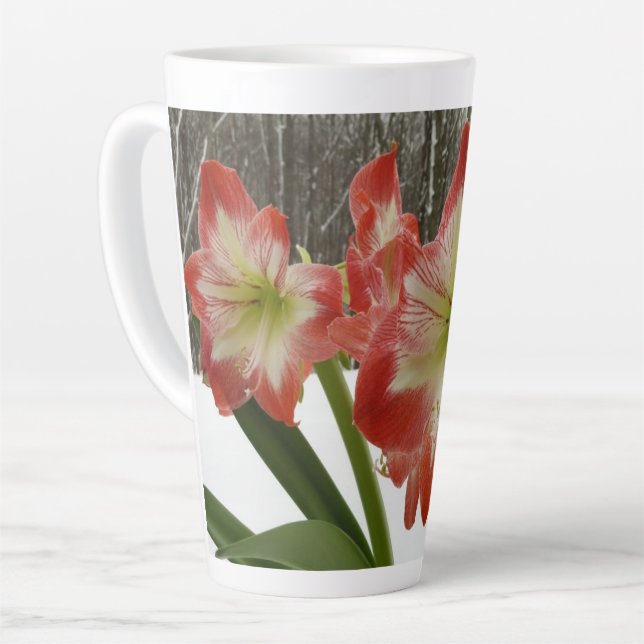 Amaryllis in Snow Red Holiday Winter Floral Latte Mug (Left Angle)
