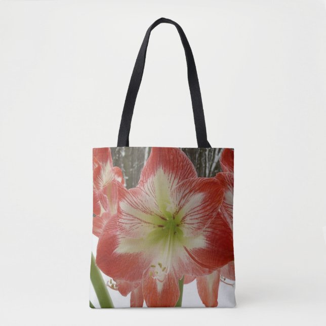 Amaryllis in Snow Red Holiday Winter Floral Tote Bag (Front)