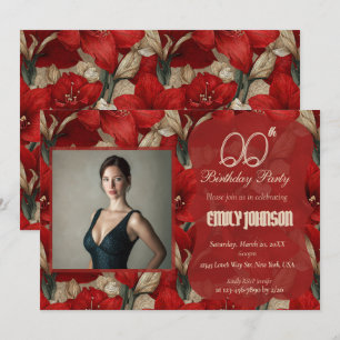 Amaryllis Inspired Surprise Birthday Modern Invitation