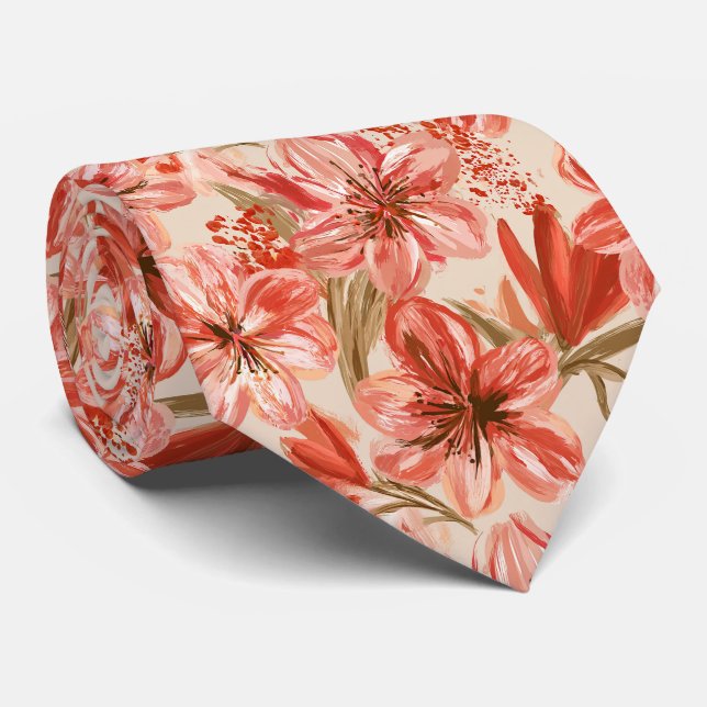 Amaryllis Pattern Anniversary Reception Wedding  Tie (Rolled)