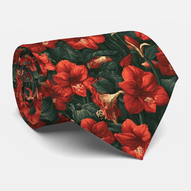 Amaryllis Pattern Engagement Beach Wedding Tie (Rolled)