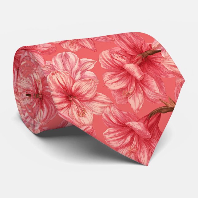 Amaryllis Pattern Groom Destination Wedding  Tie (Rolled)