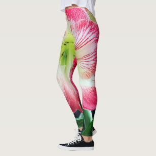 Amaryllis pink white colour gentle flower branch leggings
