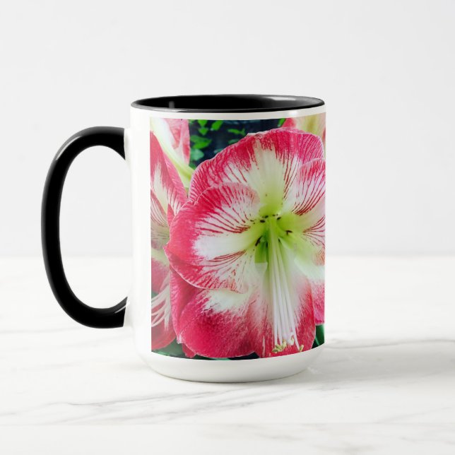 Amaryllis pink white colour gentle flower branch  mug (Left)