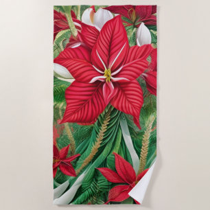 Amaryllis Poinsettia Hybrid AI Art Beach Towel