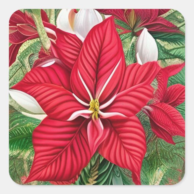 Amaryllis Poinsettia Hybrid AI Art Square Sticker (Front)