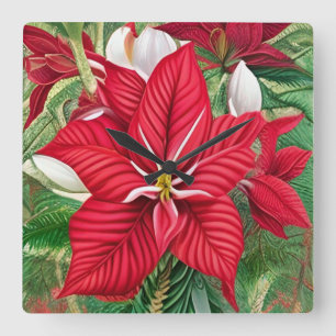 Amaryllis Poinsettia Hybrid AI Art  Square Wall Clock