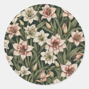 Amaryllis vintage flowers pattern classic round sticker
