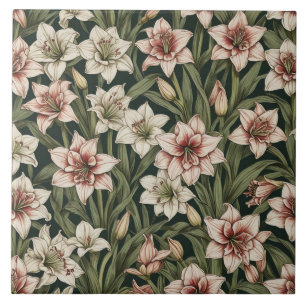 Amaryllis vintage flowers pattern tile