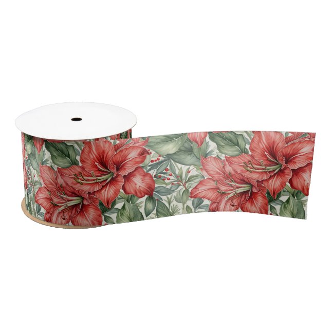 Amaryllis Winter Holiday Satin Ribbon (Spool)