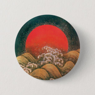 AMATERASU , SUN GODDESS ,red black brown 6 Cm Round Badge