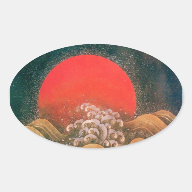 AMATERASU , SUN GODDESS ,red black brown Oval Sticker (Front)