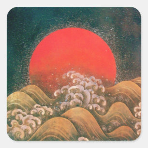 AMATERASU , SUN GODDESS ,red black brown Square Sticker