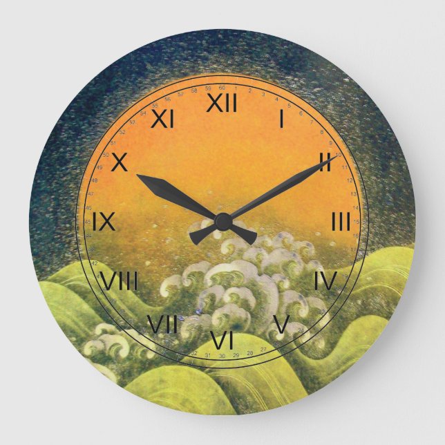 AMATERASU ,SUN GODDESS yellow green black Large Clock (Front)