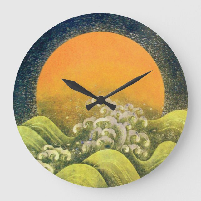AMATERASU ,SUN GODDESS yellow green black Large Clock (Front)