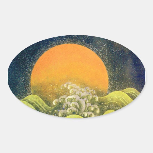 AMATERASU , SUN GODDESS ,yellow green black Oval Sticker (Front)
