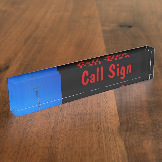 Amateur Radio Call Sign and Antenna 3 black bg Nameplate (Side)