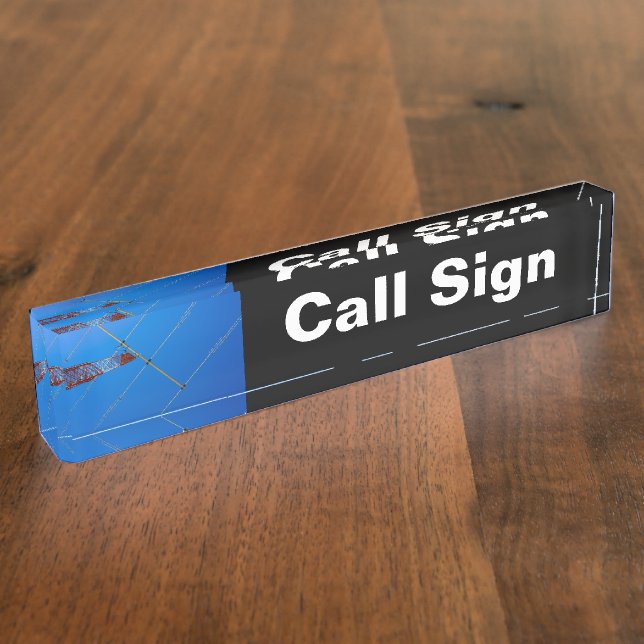 Amateur Radio Call Sign and Antenna black bg Nameplate (Side)