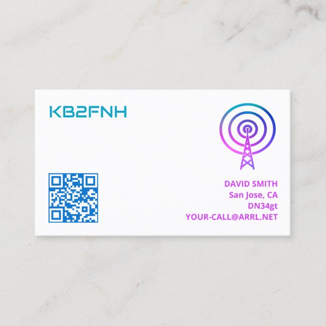 Amateur Radio Call Sign Cards with Custom QR Code (Front)