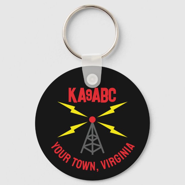 Amateur Radio Ham Operator Antenna and Call Sign Key Ring (Front)