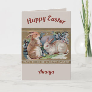 AMAYA ~ EASTER VINTAGE ART ~ 2 Sweet Bunnies ~ Holiday Card
