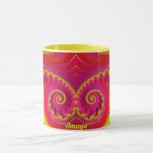 AMAYA ~ HOT CRAZY 3D Fractal ~ Pink Red Yellow Mug