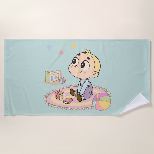 Amazed Boy Illustration Beach Towel (Front)