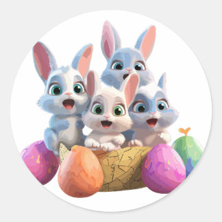 Amazed Bunnies Amongst Easter Eggs Classic Round Sticker