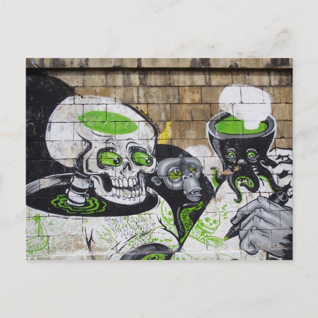 Amazed Skull And Chimpanzee Graffiti Postcard (Front)
