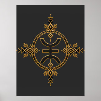 Amazigh Berber Heritage Geometric Symbol Black and Poster