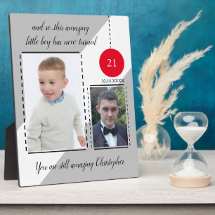 Amazing 21st Birthday name date red photos Plaque
