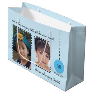 Amazing 30th Birthday name date blue black Large Gift Bag