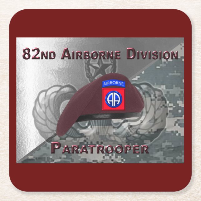Amazing 82nd Airborne Paratrooper Beret Square Paper Coaster (Front)
