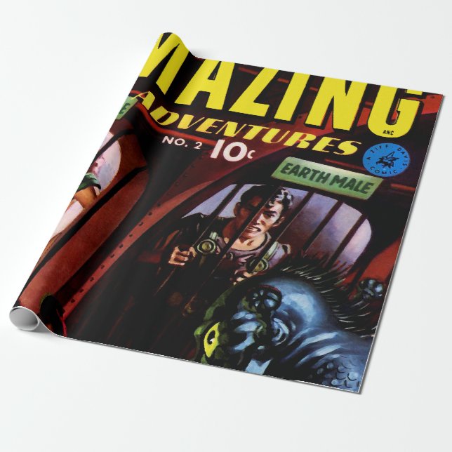 Amazing Adventures #2 Retro Sci Fi Comic Book Wrapping Paper (Unrolled)