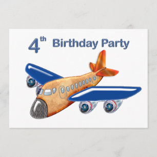 Amazing Aeroplane 4th Birthday Invitation