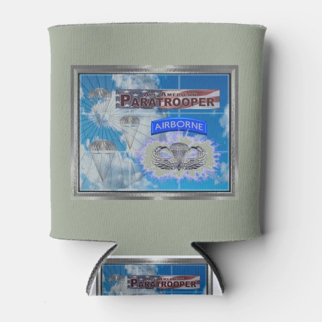 Amazing American Paratrooper and Flag Can Cooler (Front)