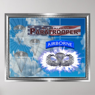 Amazing American Paratrooper and Flag Poster