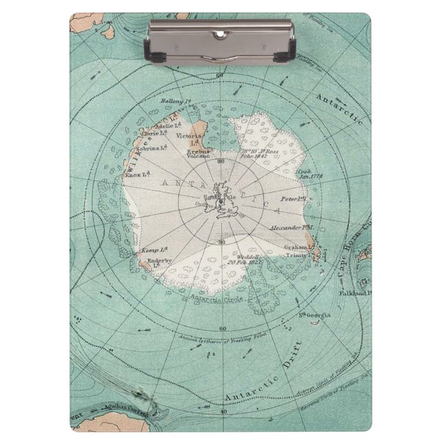 Amazing Antarctica Antique Map Clipboard (Front)