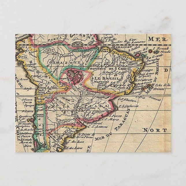 Amazing Antique Map of South America Postcard (Front)