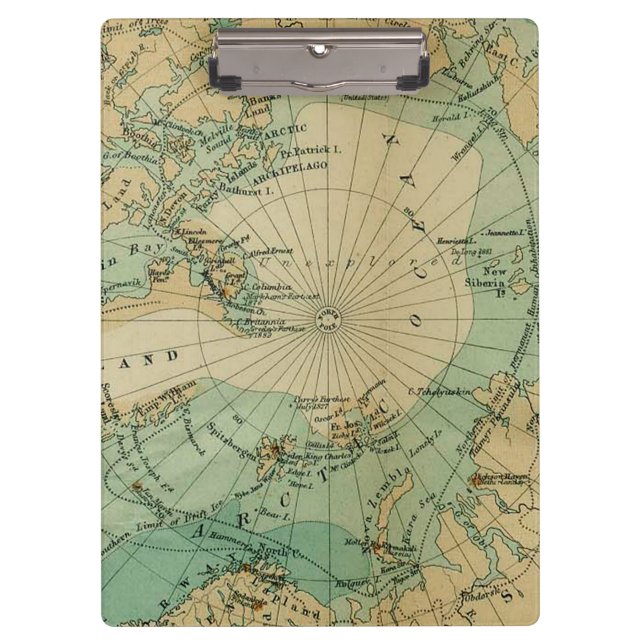 Amazing Arctic Ocean Antique Map Clipboard (Front)