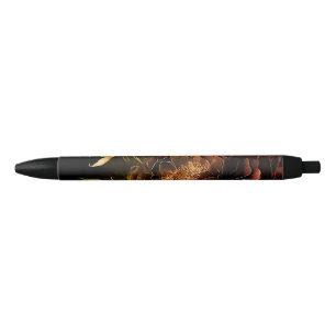 Amazing Arrangement Rust Accent Vintage Flowers Black Ink Pen