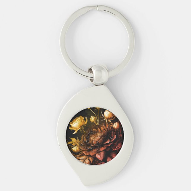 Amazing Arrangement Rust Accent Vintage Flowers Key Ring (Front)