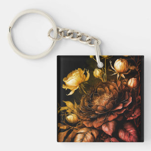 Amazing Arrangement Rust Accent Vintage Flowers Key Ring