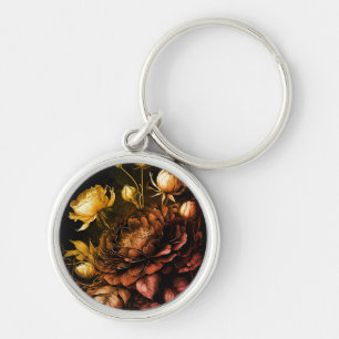 Amazing Arrangement Rust Accent Vintage Flowers Key Ring