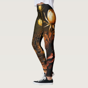Amazing Arrangement Rust Accent Vintage Flowers Leggings