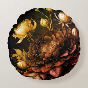 Amazing Arrangement Rust Accent Vintage Flowers Round Cushion