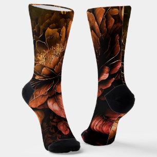 Amazing Arrangement Rust Accent Vintage Flowers Socks