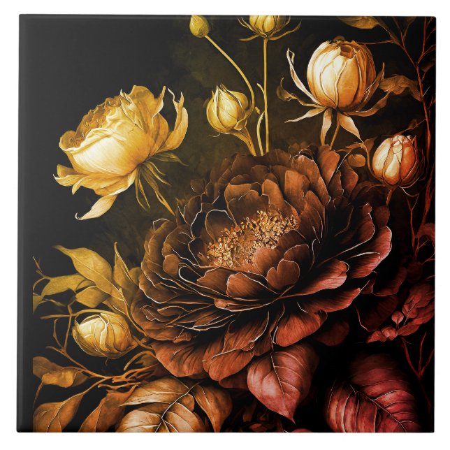 Amazing Arrangement Rust Accent Vintage Flowers Tile (Front)