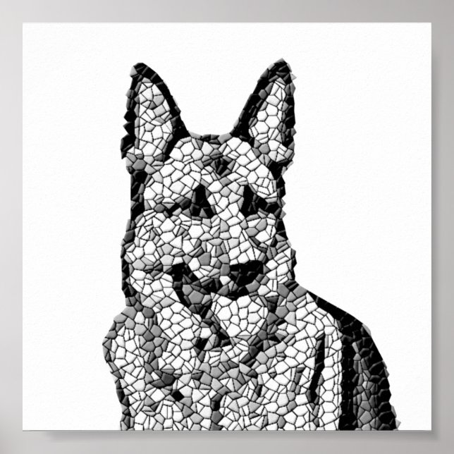 Amazing B&W Mosaic German Shepherd Poster (Front)